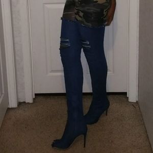 Denim Thigh High Boots